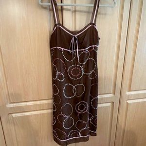 BCBG Maxazria Silk Brown & Pink Embroidered Dress